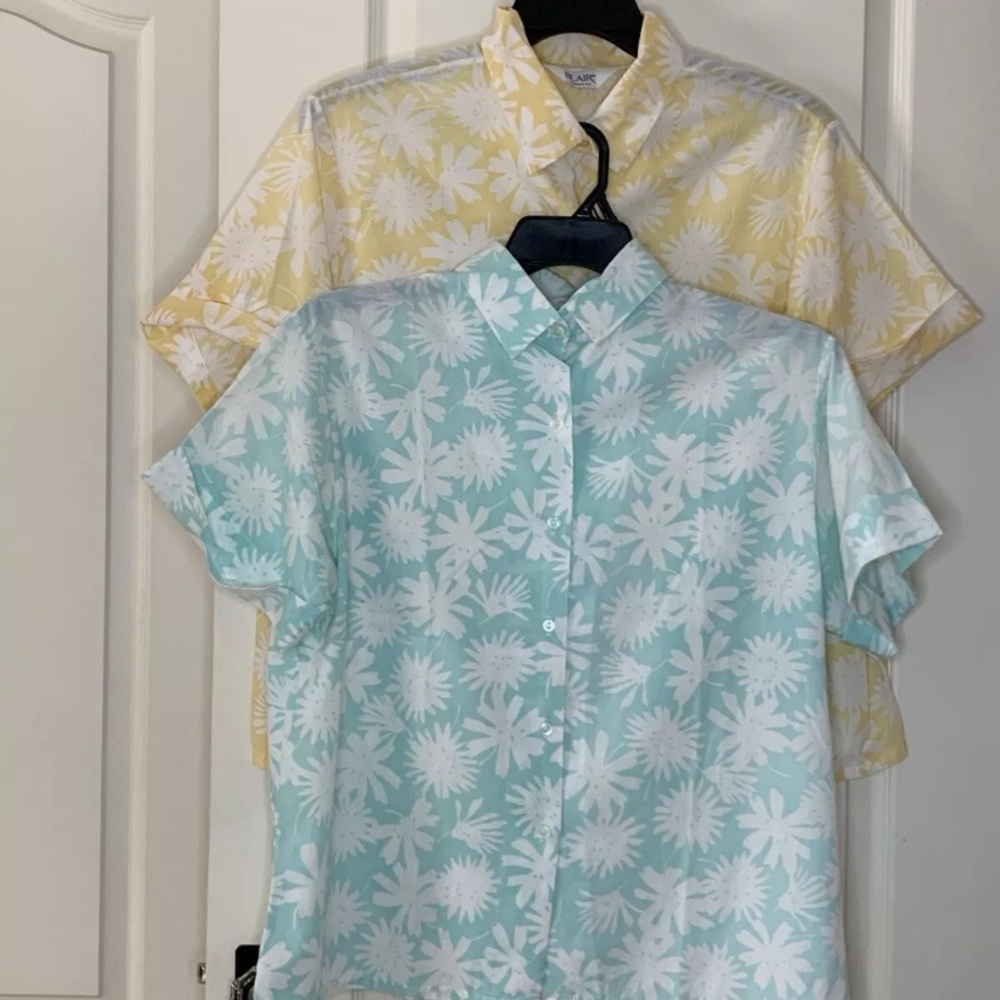 Set Of 2 Vintage Blair Women’s Floral Print Button Up Short Sleeve Blouse - Picture 3 of 13